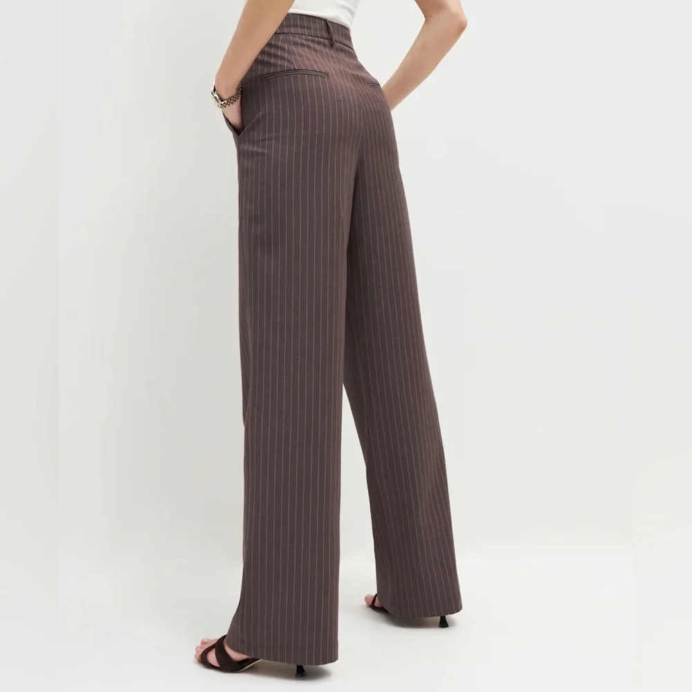 Reformation Brown Pinstripe Trousers - Picture 2 of 9